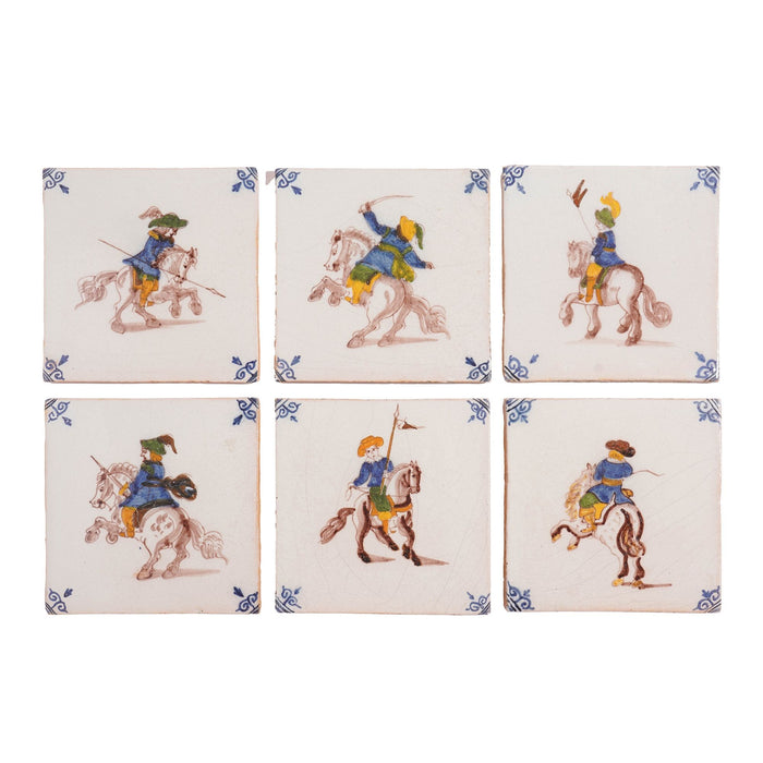 Set of 6 Old Dutch Hand Painted Delft Tiles by Royal Tichelaar Makkum, c. 1880