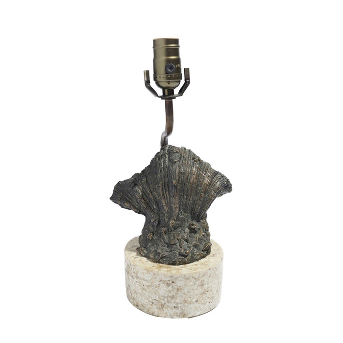 Vintage cast bronze shell lamp on a marble base (c. 1900)