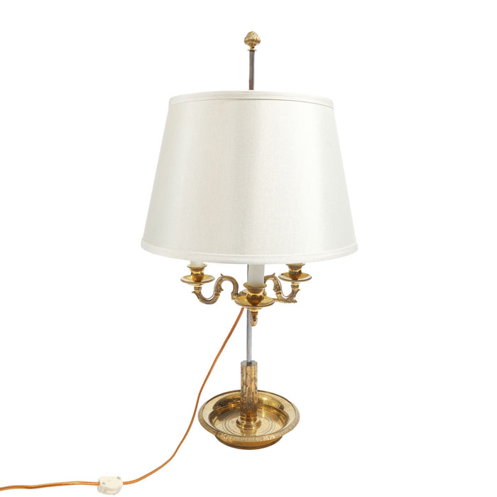 French Empire style cast brass three arm electrified lamp (c. 1935)