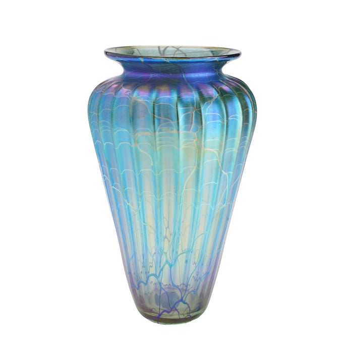 Contemporary iridescent blue blown glass vase by Mayauel Ward (2015)