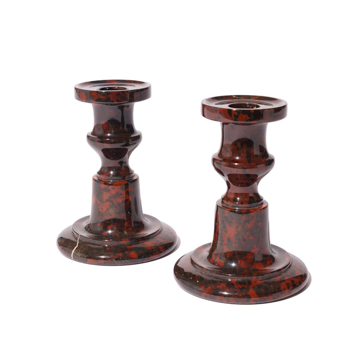 Pair of English turned serpentine candlesticks (c. 1835)