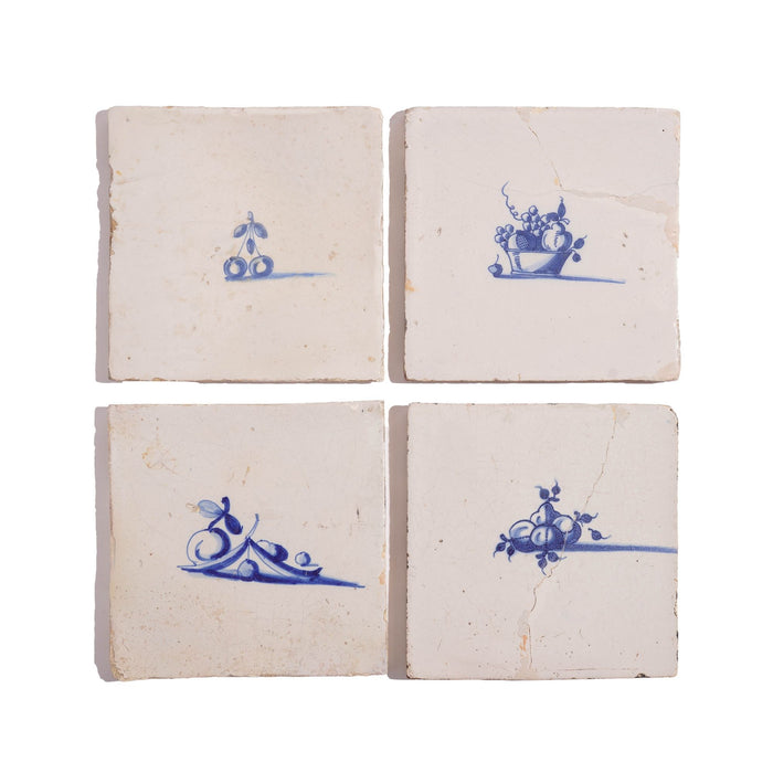 Set of 4 rare Delft tiles of fruit (c. 1600's)