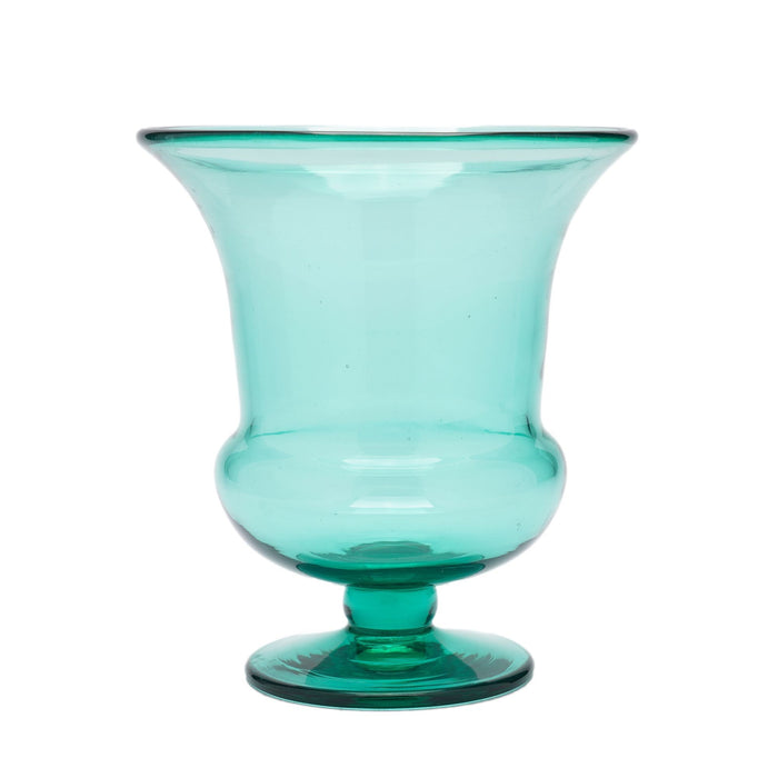 Blenko blown glass calyx urn form vase in green (c. 1950)