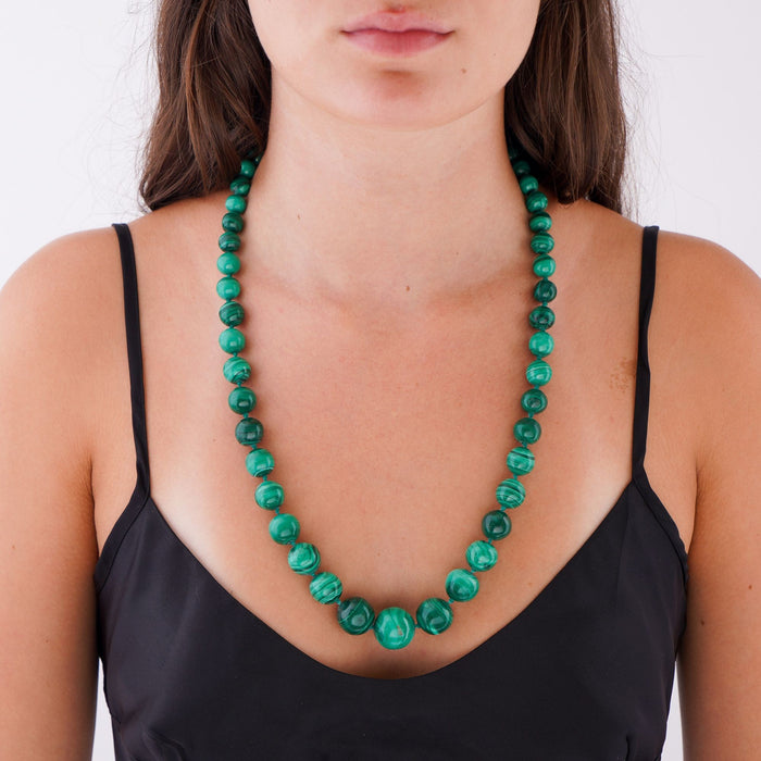 Necklace of graduated Russian malachite beads