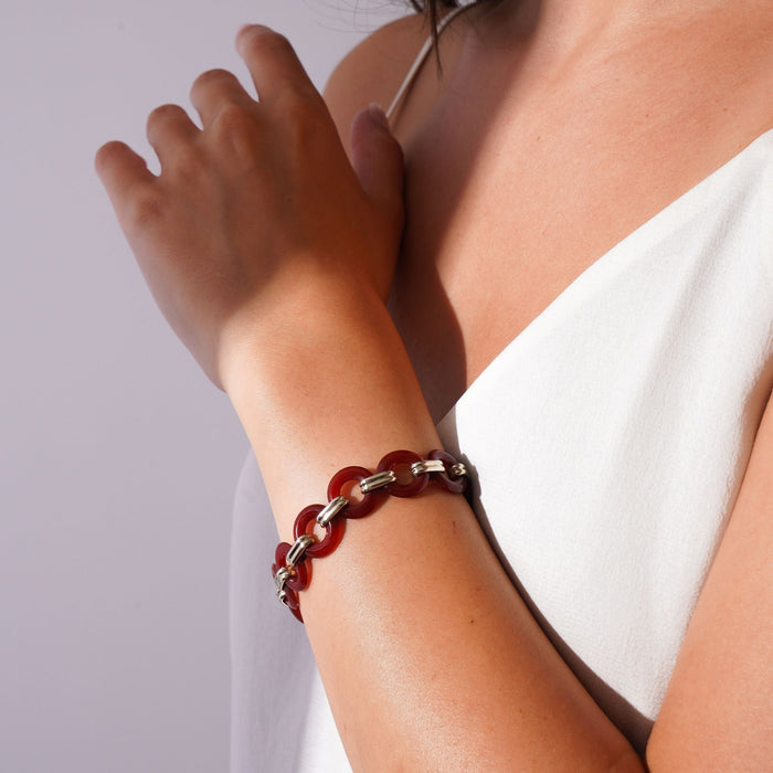 Bracelet of red carnelian rings & sterling silver (c. 1950)