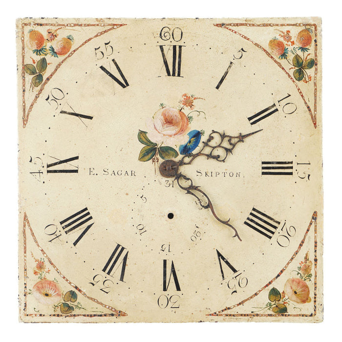 Japanned steel clock face with English roses by Edmund Sagar (1793-1805)