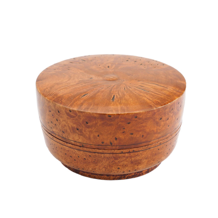 Chinese round burl wood box with cover (1800's)