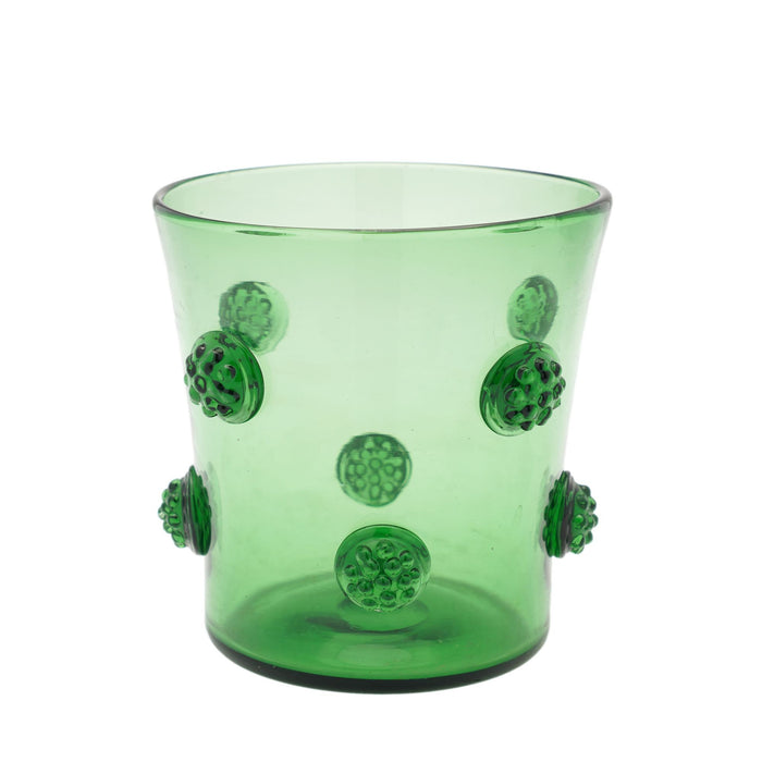 Dutch blown green glass vase with applied prunts (1900-30)