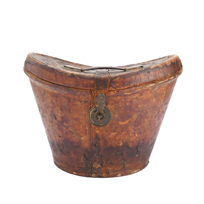 English leather hat box for a man’s wide brim top hat (1830-40)