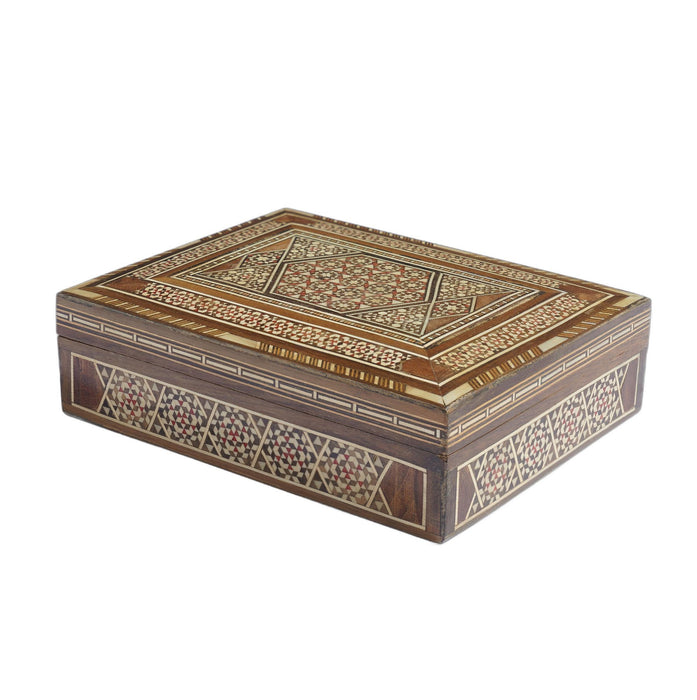 Intricately inlaid vintage Damascus box with hinged lid