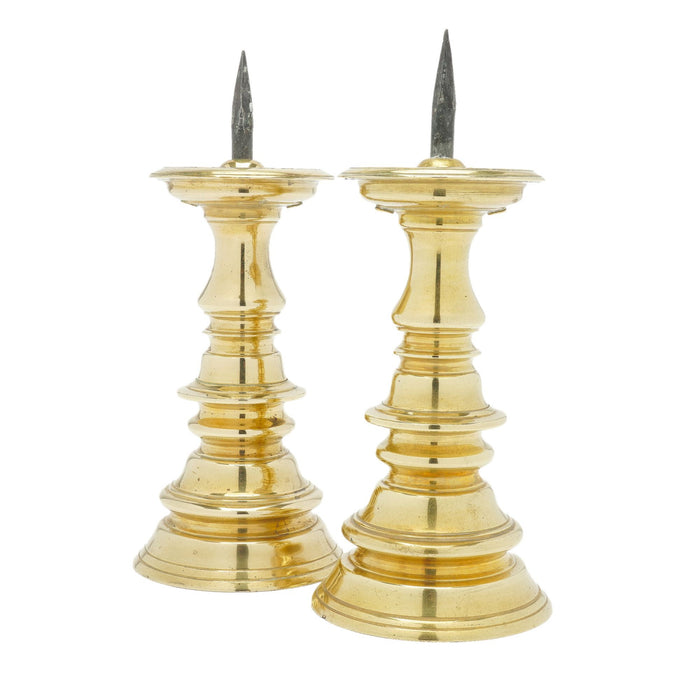 Pair of cast brass pricket candlesticks by Colonial Williamsburg (c. 1960)