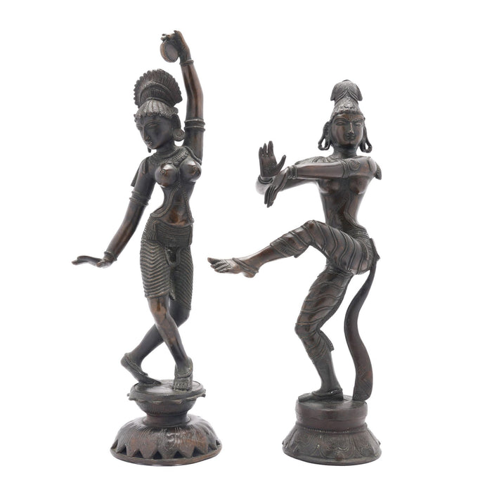 Pair of cast bronze Hindu figures of Parvati & Shiva (c. 1800's)