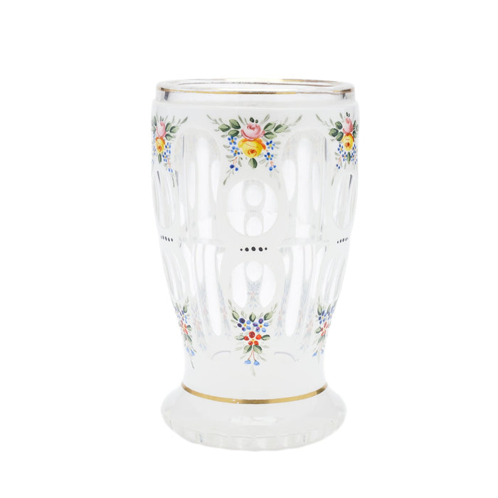 Bohemian blown spa glass tumbler with enamel overlay (c. 1825-45)