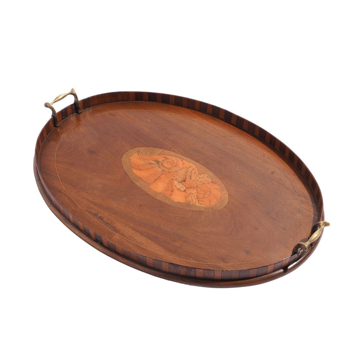 English inlaid serving tray with brass handles (c. 1800's)