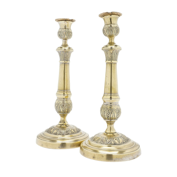 Pair of French Restoration silvered brass candlesticks (c. 1815-30)