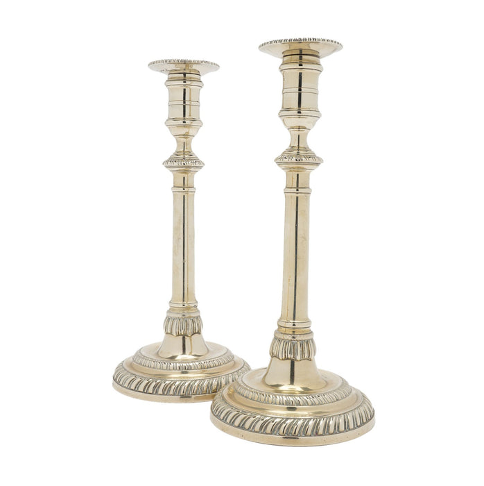 Pair of English Georgian cast paktong candlesticks (c. 1780)