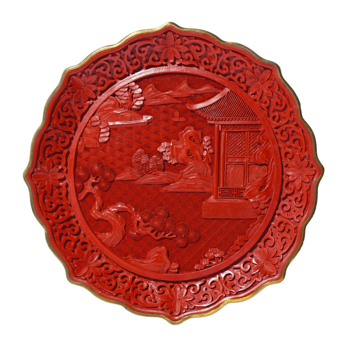 Chinese carved Cinnabar plate (c. 1950)