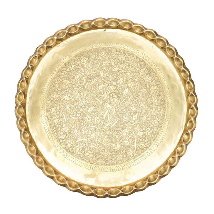 Large Anglo-Indian engraved brass tray (c. 1920)