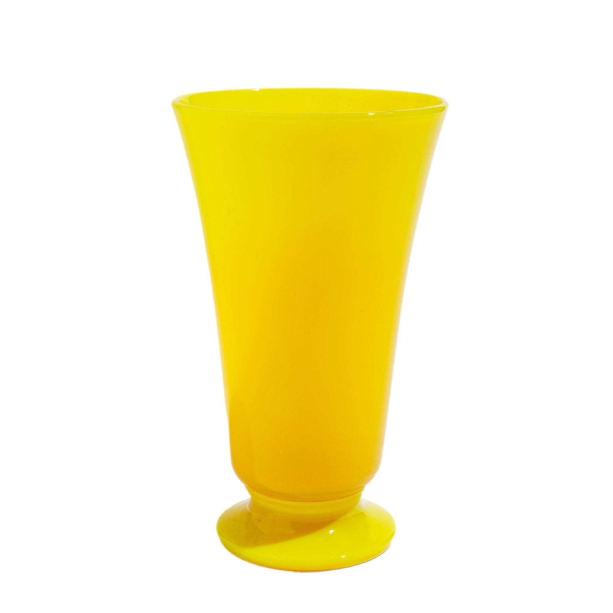 Vintage cadmium yellow opaline blown glass footed vase – The