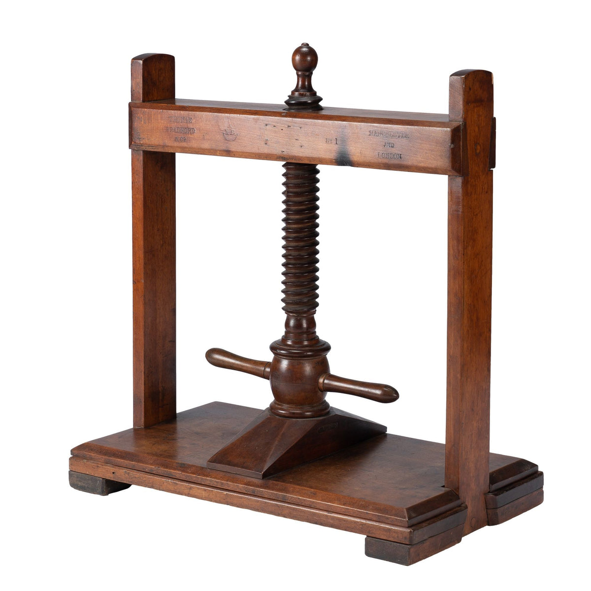 English walnut linen press by Thomas Bradford & Company (1850-1900