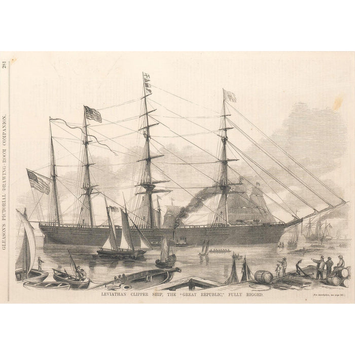 Leviathan Clipper Ship, the “Great Republic,” Fully Rigged (1853)