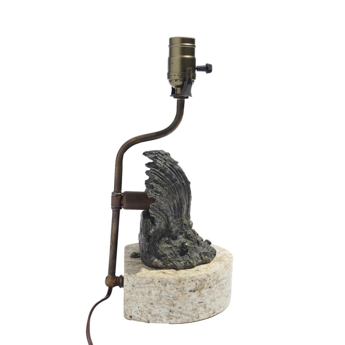 Vintage cast bronze shell lamp on a marble base (c. 1900)