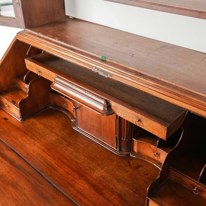 English George III Chippendale slant front secretary desk with glazed astragal doors (c. 1770)