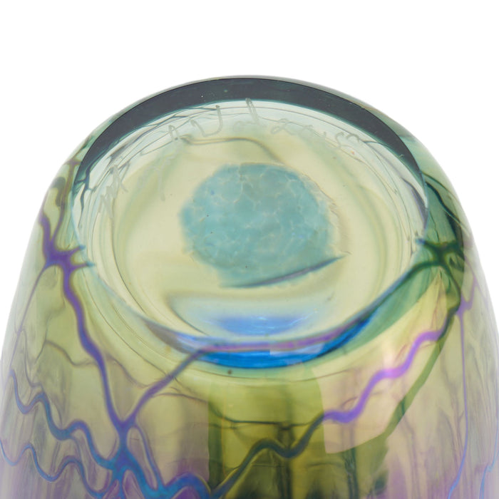 Contemporary iridescent blue blown glass vase by Mayauel Ward (2015)