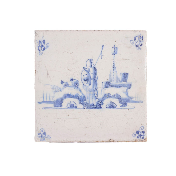 Set of 6 Delft cobalt blue figural faience tiles (c. 1650)