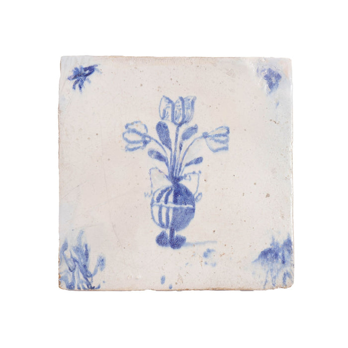 Set of 5 Delft faience tiles with tulips in an urn (c. 1600's)