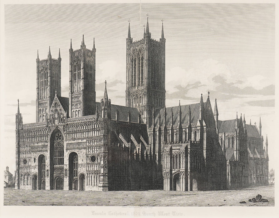 Pair of engravings of English gothic churches by John Coney (1819)