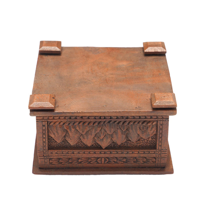 Hand carved Nepalese wood box with hinged lid (c. 1900-50)