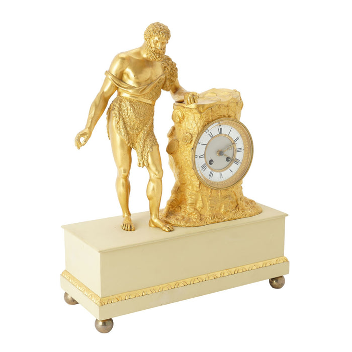 French Charles X period fire gilt bronze mantel clock (c. 1820-30)