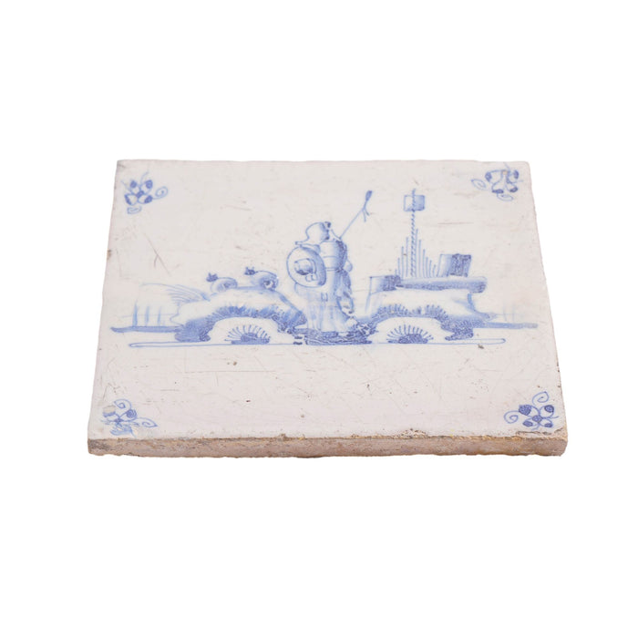 Set of 6 Delft cobalt blue figural faience tiles (c. 1650)