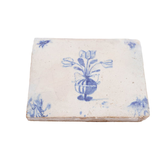 Set of 5 Delft faience tiles with tulips in an urn (c. 1600's)