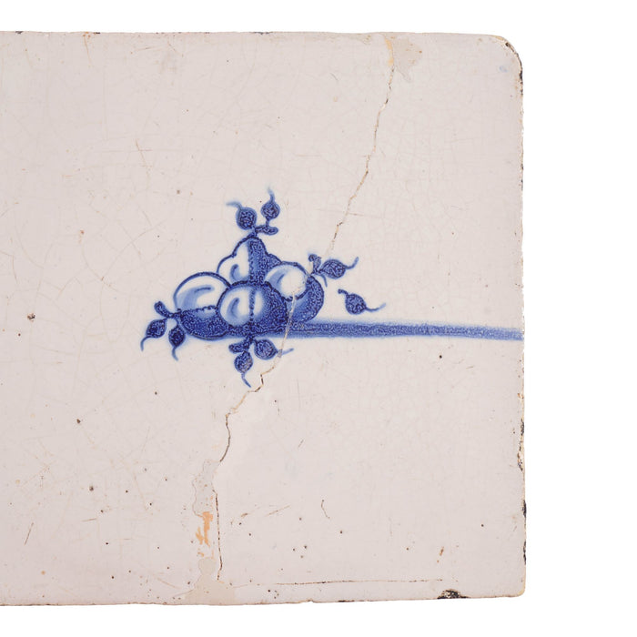 Set of 4 rare Delft tiles of fruit (c. 1600's)