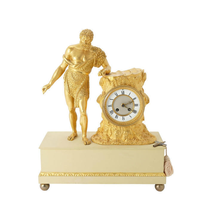 French Charles X period fire gilt bronze mantel clock (c. 1820-30)