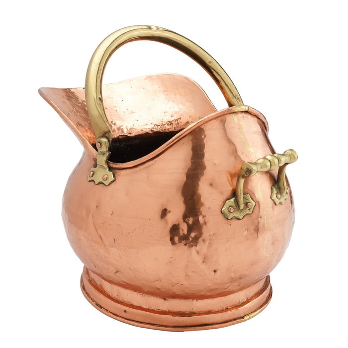 Helmet shaped copper coal hod on a circular footed base (1800's)