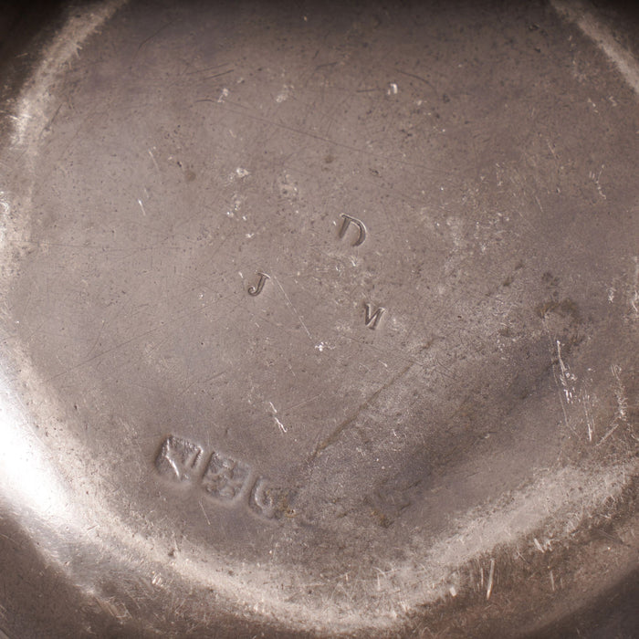 Set of three flat rim pewter plates (c. 1775-1800)