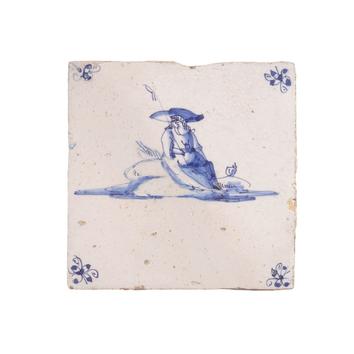 Set of 6 Delft cobalt blue figural faience tiles (c. 1650)
