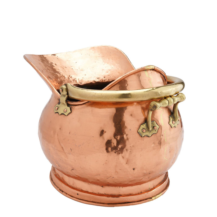 Helmet shaped copper coal hod on a circular footed base (1800's)