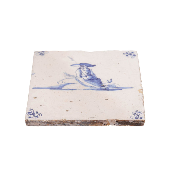 Set of 6 Delft cobalt blue figural faience tiles (c. 1650)