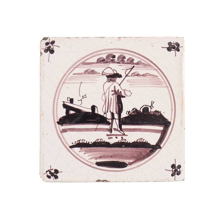 Set of 7 mulberry decorated figural Delft faience tiles (c. 1680-1700)