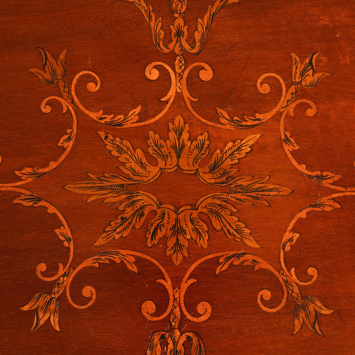 English mahogany oval inlaid serving tray with scalloped gallery (c. 1800's)
