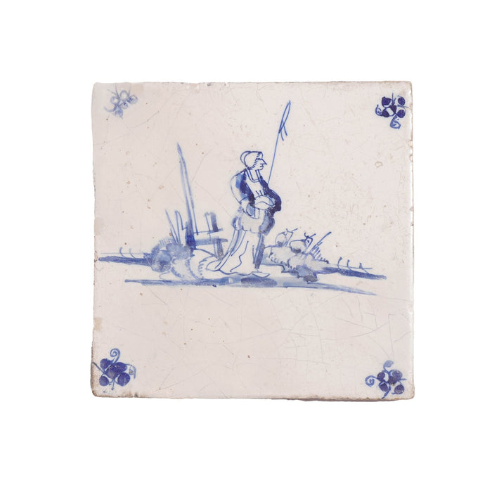 Set of 6 Delft cobalt blue figural faience tiles (c. 1650)