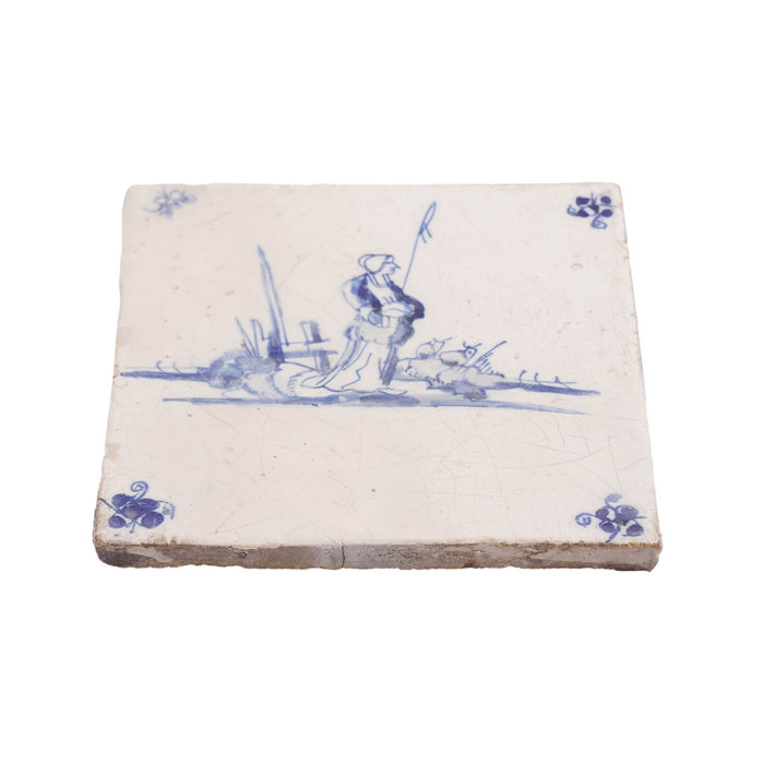 Set of 6 Delft cobalt blue figural faience tiles (c. 1650)
