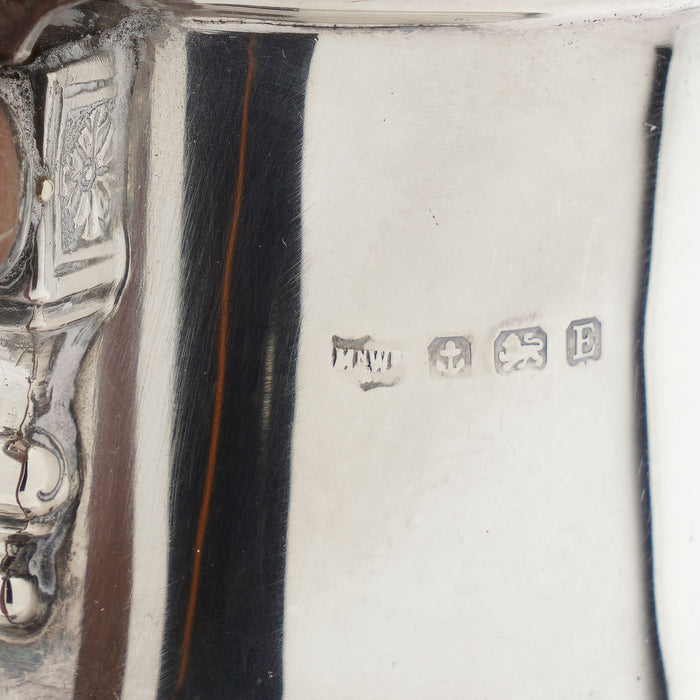 English sterling silver coffee, tea, and hot water pots by Mappin & Webb (1929)