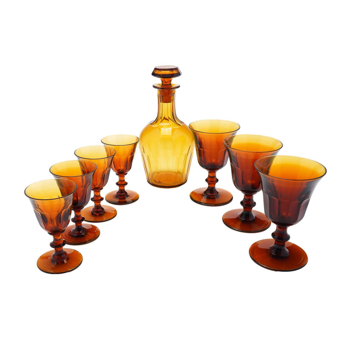 Set of amber glass stemware with decanter attributed to Phineas Dummer (c. 1830)