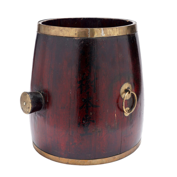 Chinese barrel form brass bound stave constructed grain measure (c. 1915)