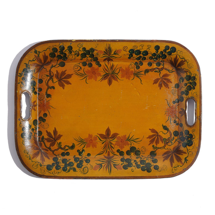 American tole tea tray with pierced handle grips (1800’s)